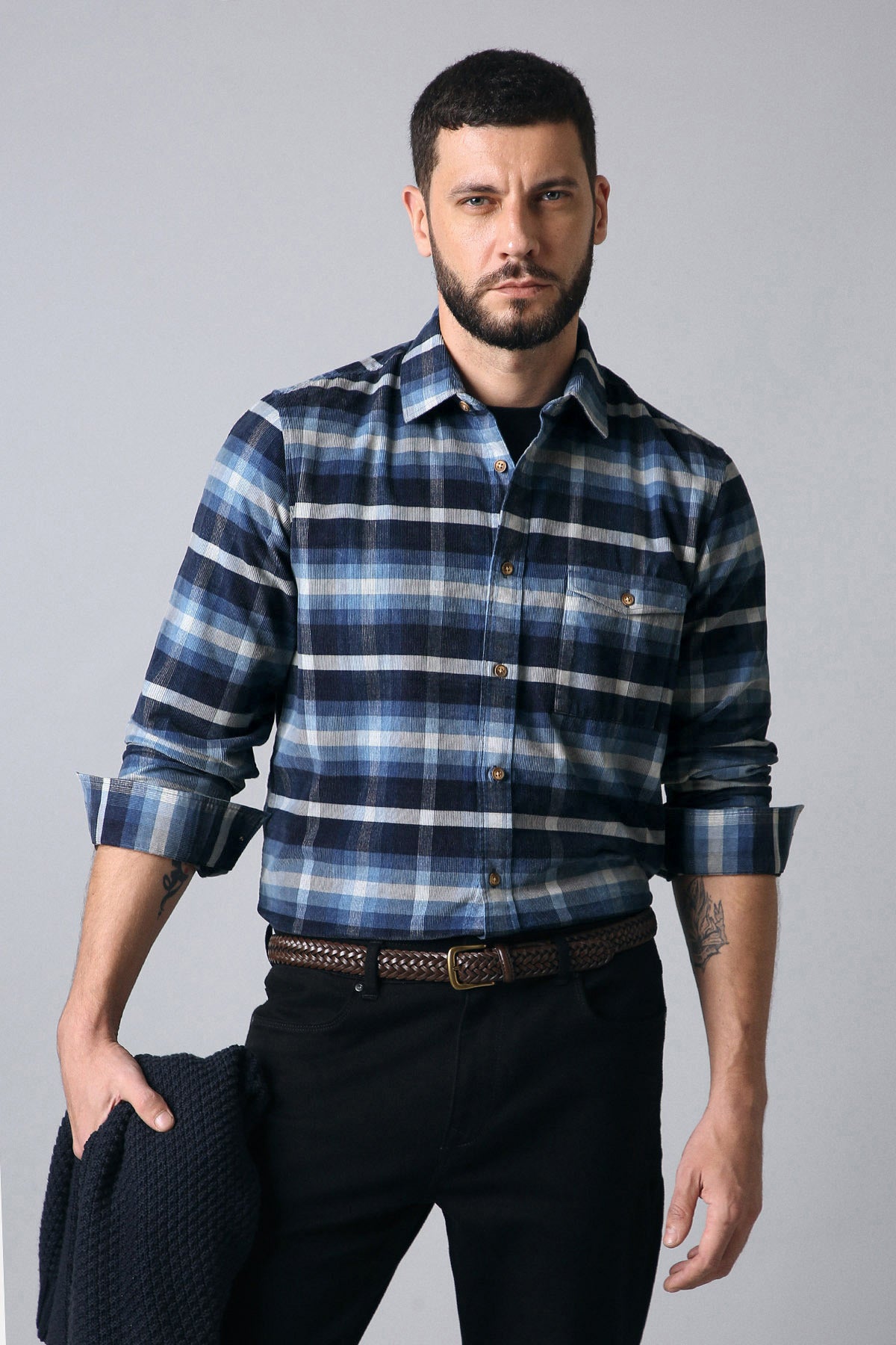 Multi-Tone Indigo Plaid Shirt
