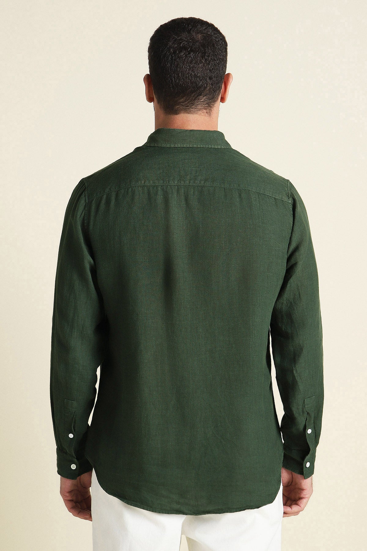Men's Bottle Green Pure Linen Casual Shirt