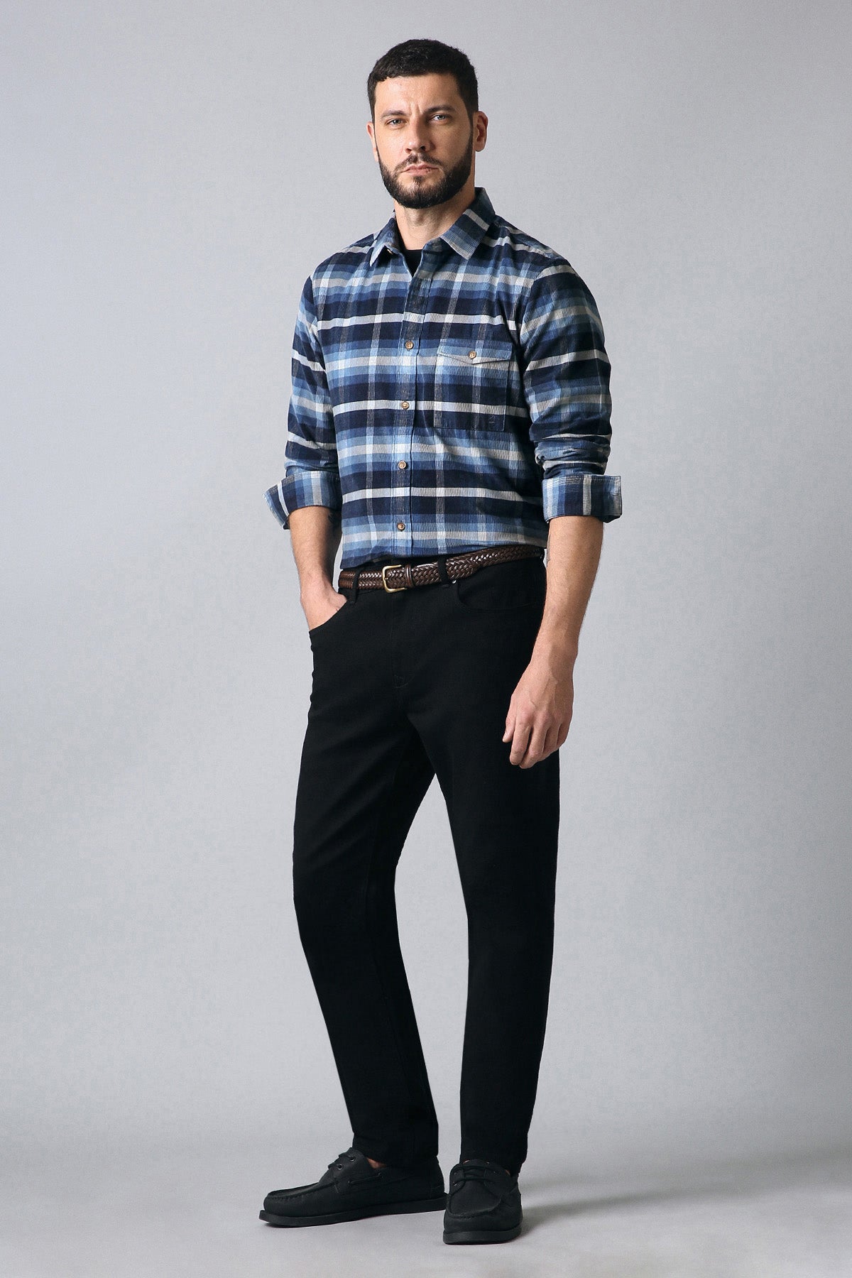 Multi-Tone Indigo Plaid Shirt