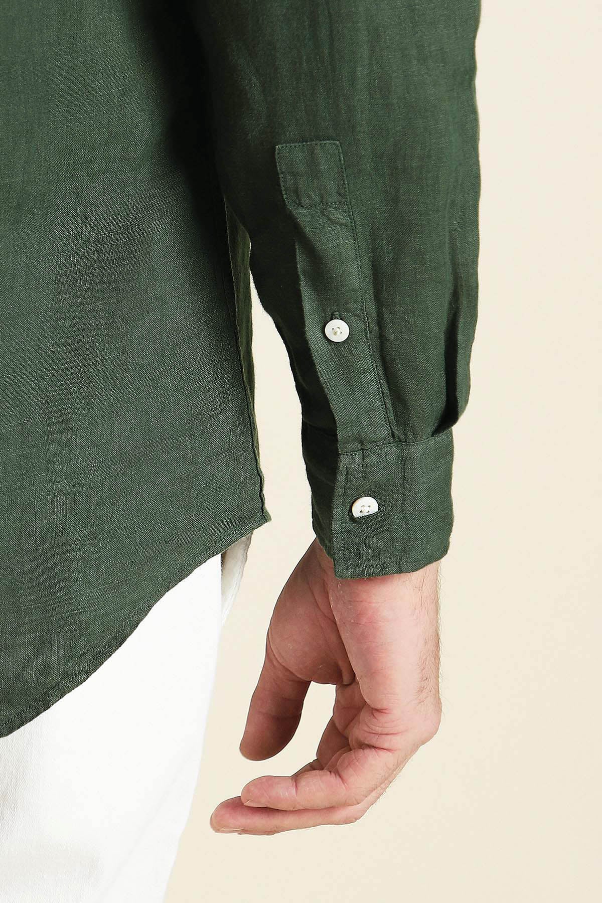 Men's Bottle Green Pure Linen Casual Shirt