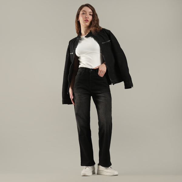 Women's Black Straight Fit Jeans