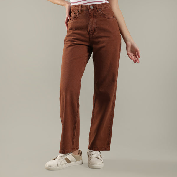 Women's Brown Straight Fit Jeans