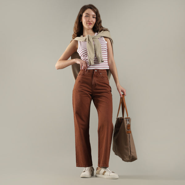 Women's Brown Straight Fit Jeans