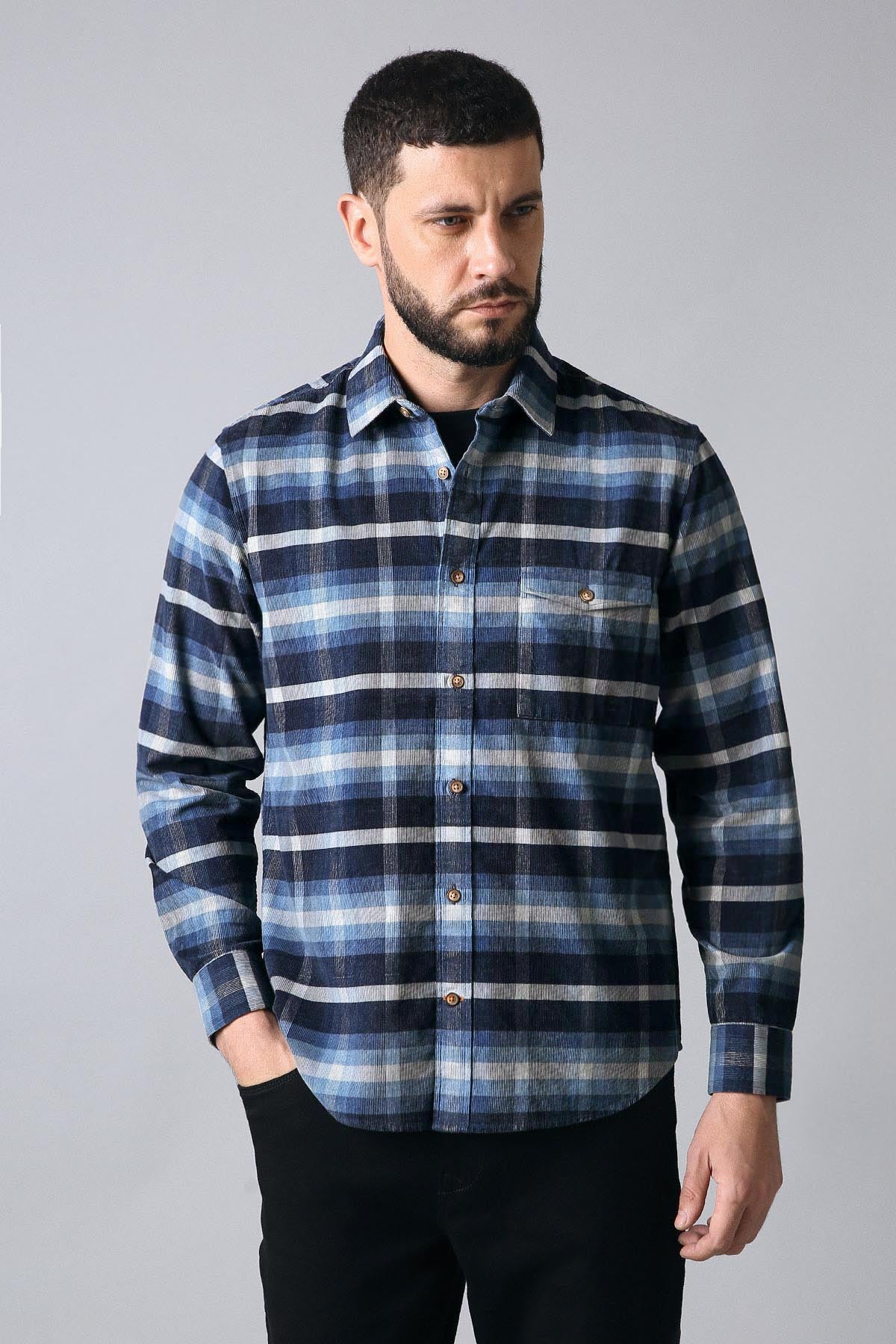 Multi-Tone Indigo Plaid Shirt