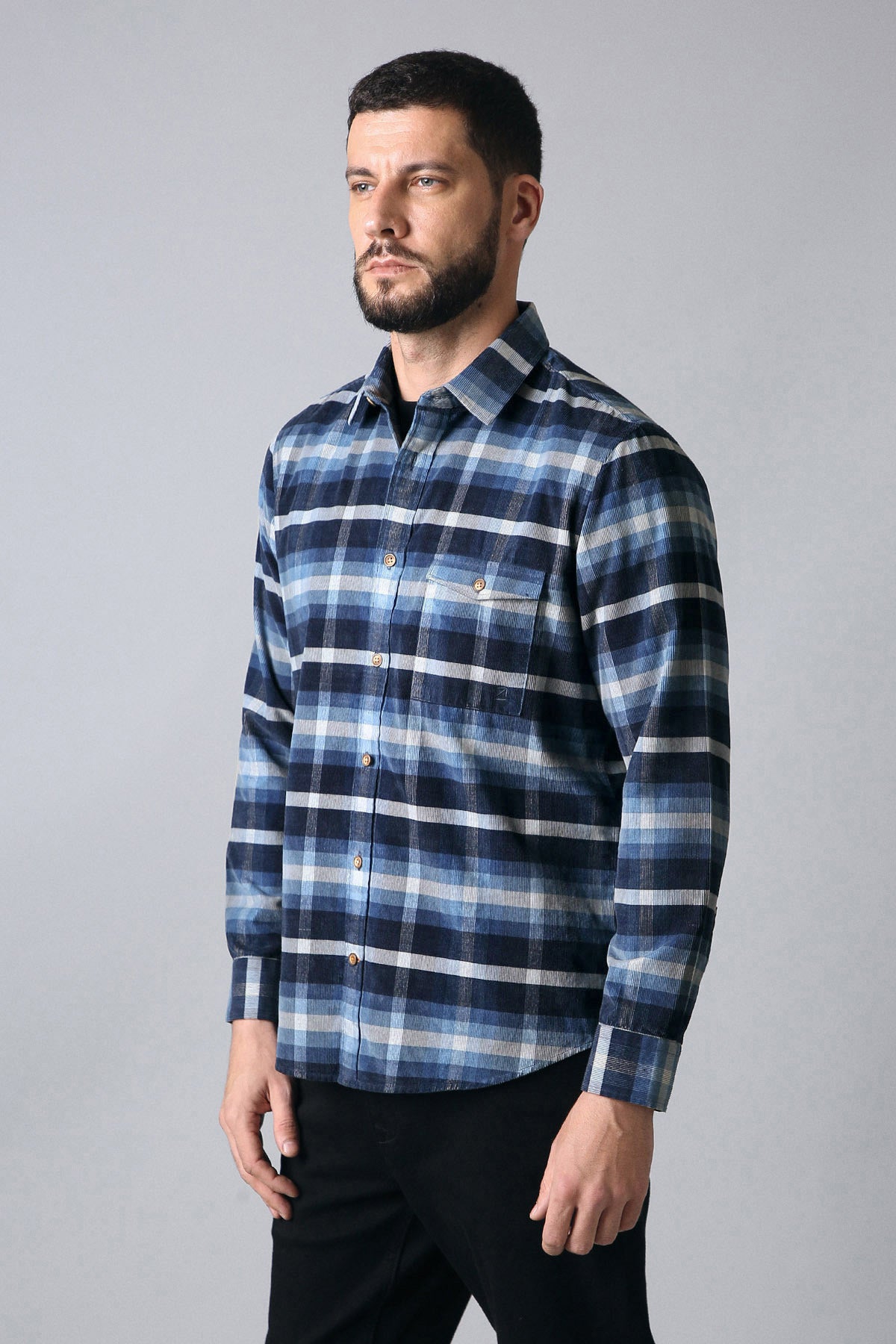 Multi-Tone Indigo Plaid Shirt